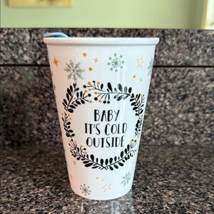 NWOT Baby it’s cold outside ceramic Travel Mug